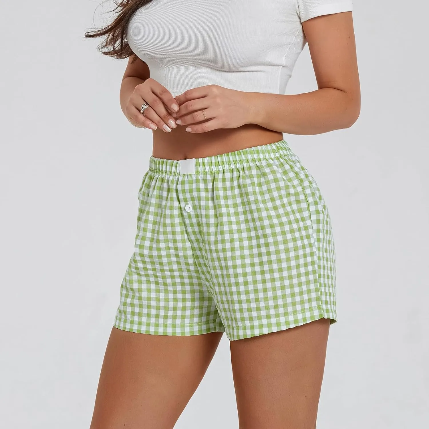 NUFIWI Women Y2k Pajamas Shorts Gingham Cute Pj Short Pants Plaid Lounge Shorts Sleep Bottoms Elastic Boxers Streetwear