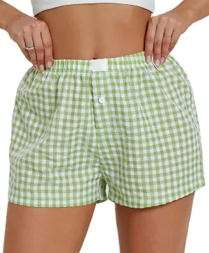 NUFIWI Women Y2k Pajamas Shorts Gingham Cute Pj Short Pants Plaid Lounge Shorts Sleep Bottoms Elastic Boxers Streetwear