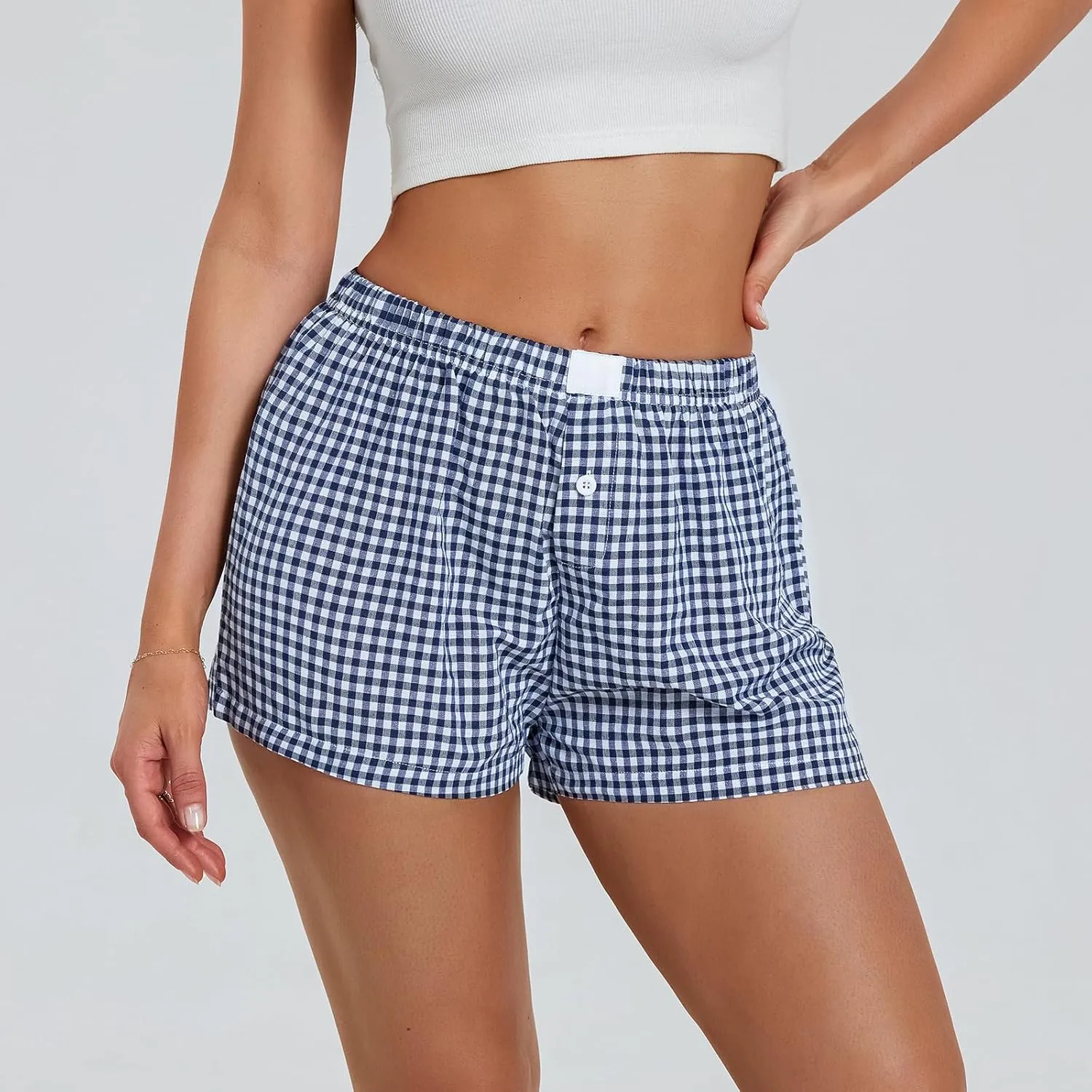 NUFIWI Women Y2k Pajamas Shorts Gingham Cute Pj Short Pants Plaid Lounge Shorts Sleep Bottoms Elastic Boxers Streetwear