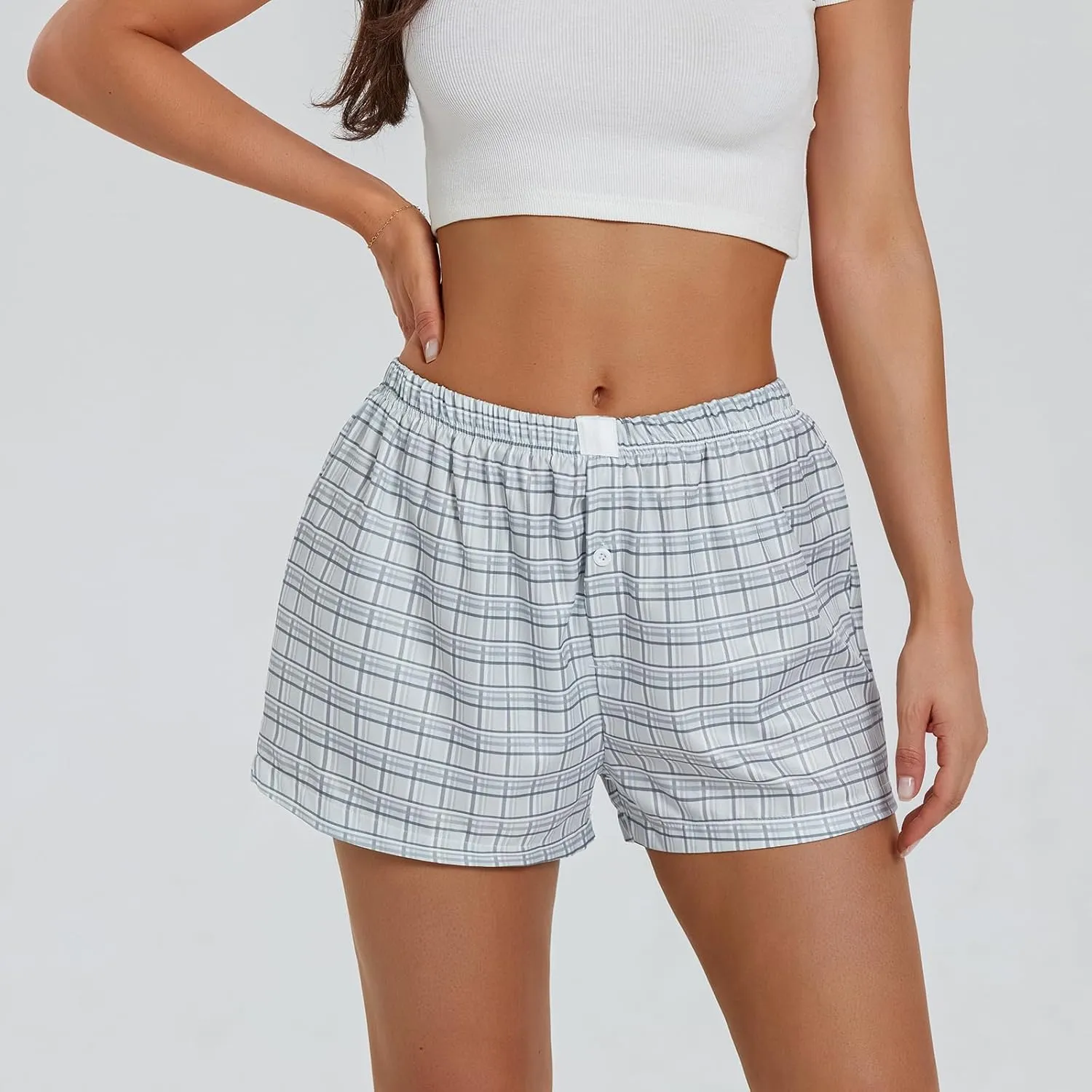 NUFIWI Women Y2k Pajamas Shorts Gingham Cute Pj Short Pants Plaid Lounge Shorts Sleep Bottoms Elastic Boxers Streetwear