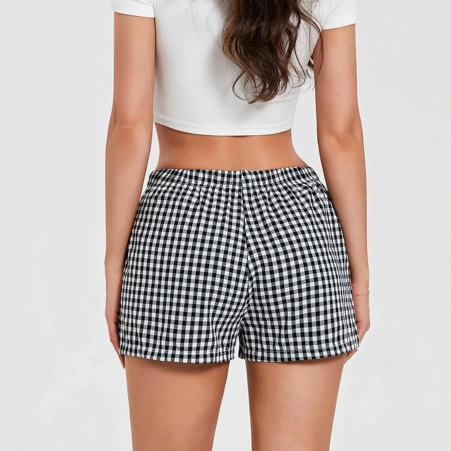 NUFIWI Women Y2k Pajamas Shorts Gingham Cute Pj Short Pants Plaid Lounge Shorts Sleep Bottoms Elastic Boxers Streetwear