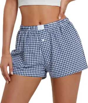 NUFIWI Women Y2k Pajamas Shorts Gingham Cute Pj Short Pants Plaid Lounge Shorts Sleep Bottoms Elastic Boxers Streetwear