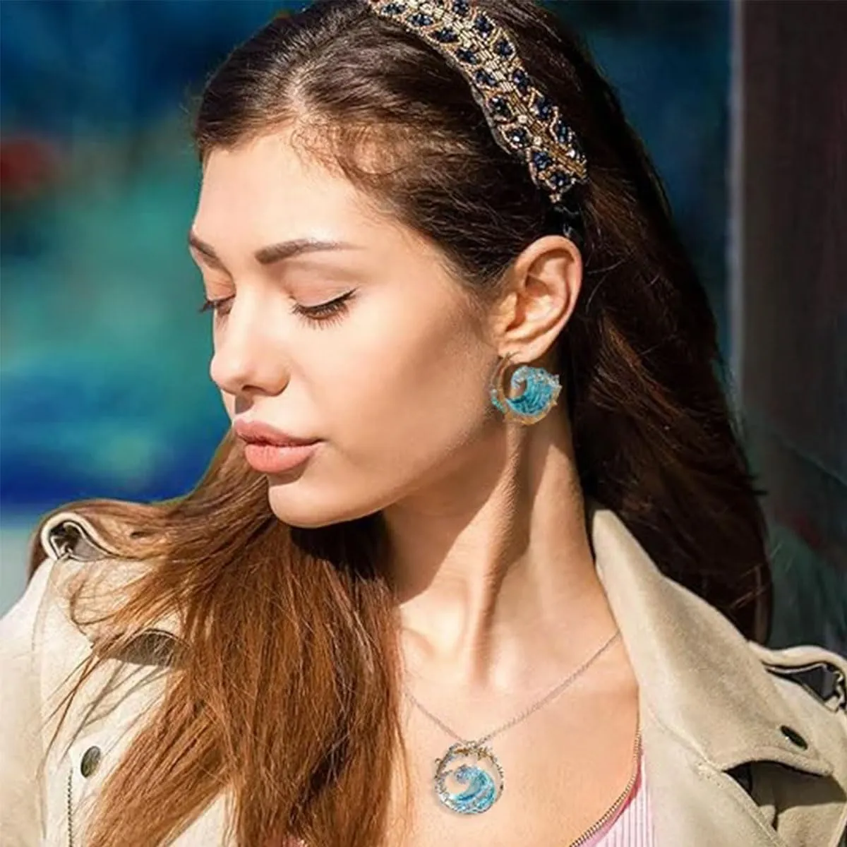 Ocean's Oath Jewelry Set, Jewelry Set for Women, Ocean Wave Necklace Earrings Ring Jewelry Set, Ocean Beach Jewelry Set for Mothers Day,Birthday, Anniversary