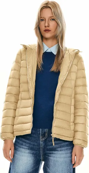 Orolay Women's Packable Down Jacket Hooded Ultra Light Weight Short Puffer Coat with Pockets