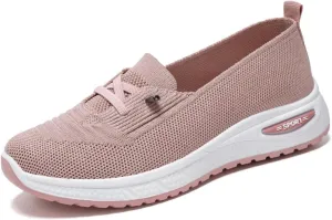 Orthopedic Sneakers for Women Slip On Lightweight Casual Loafers Breathable Mesh Knitted Woven Low Top Walking Shoes Arch Support Non-Slip Sneakers