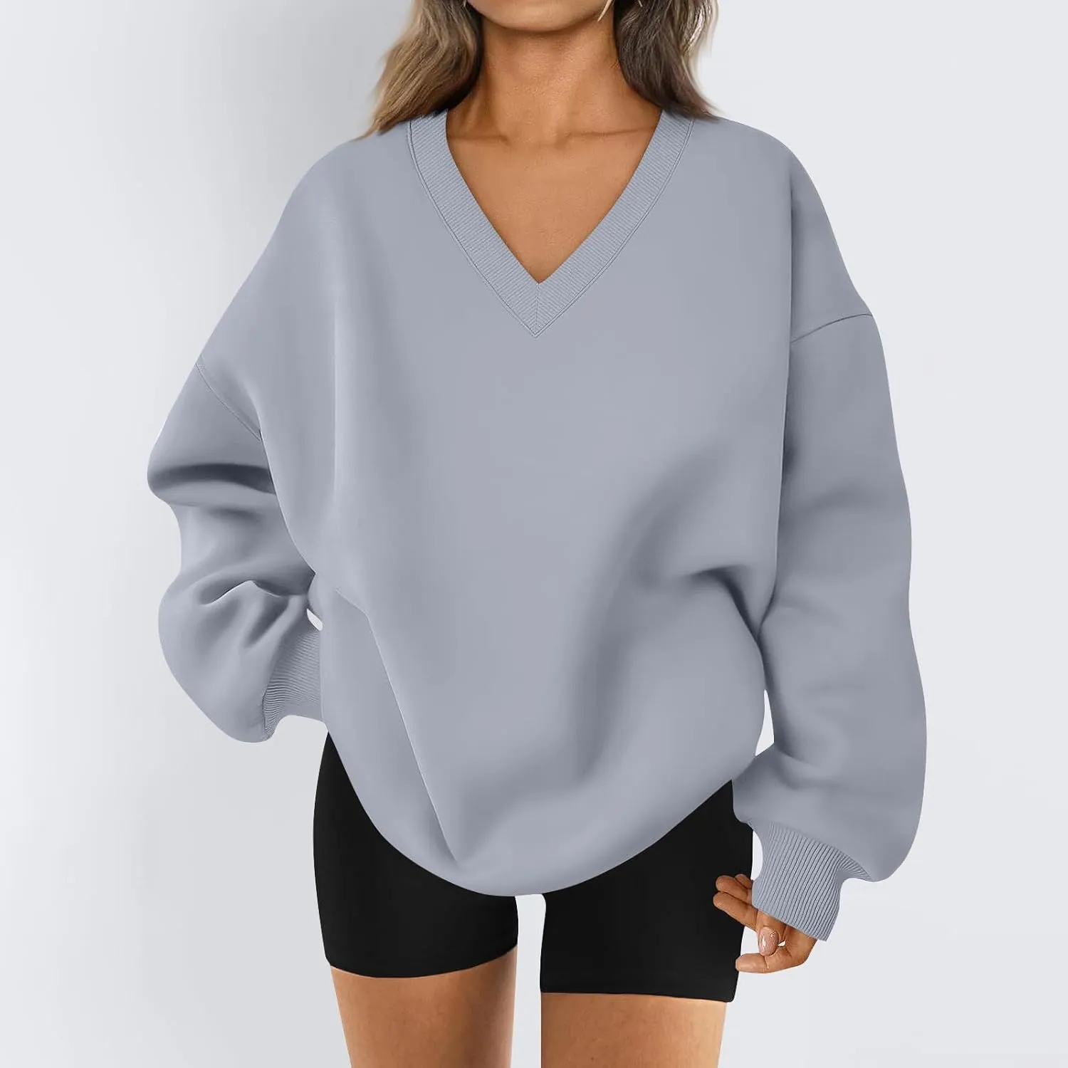 Oversized Sweatshirt For Women Plus Size Hoodies Trendy V Neck Long Sleeve Winter Clothes Drop Shoulder Pullover