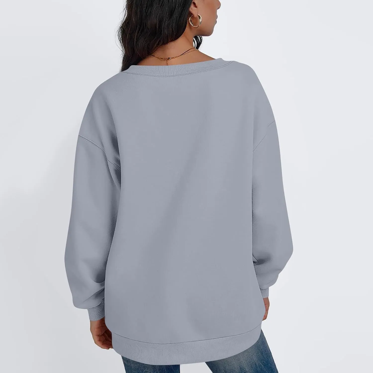 Oversized Sweatshirt For Women Plus Size Hoodies Trendy V Neck Long Sleeve Winter Clothes Drop Shoulder Pullover