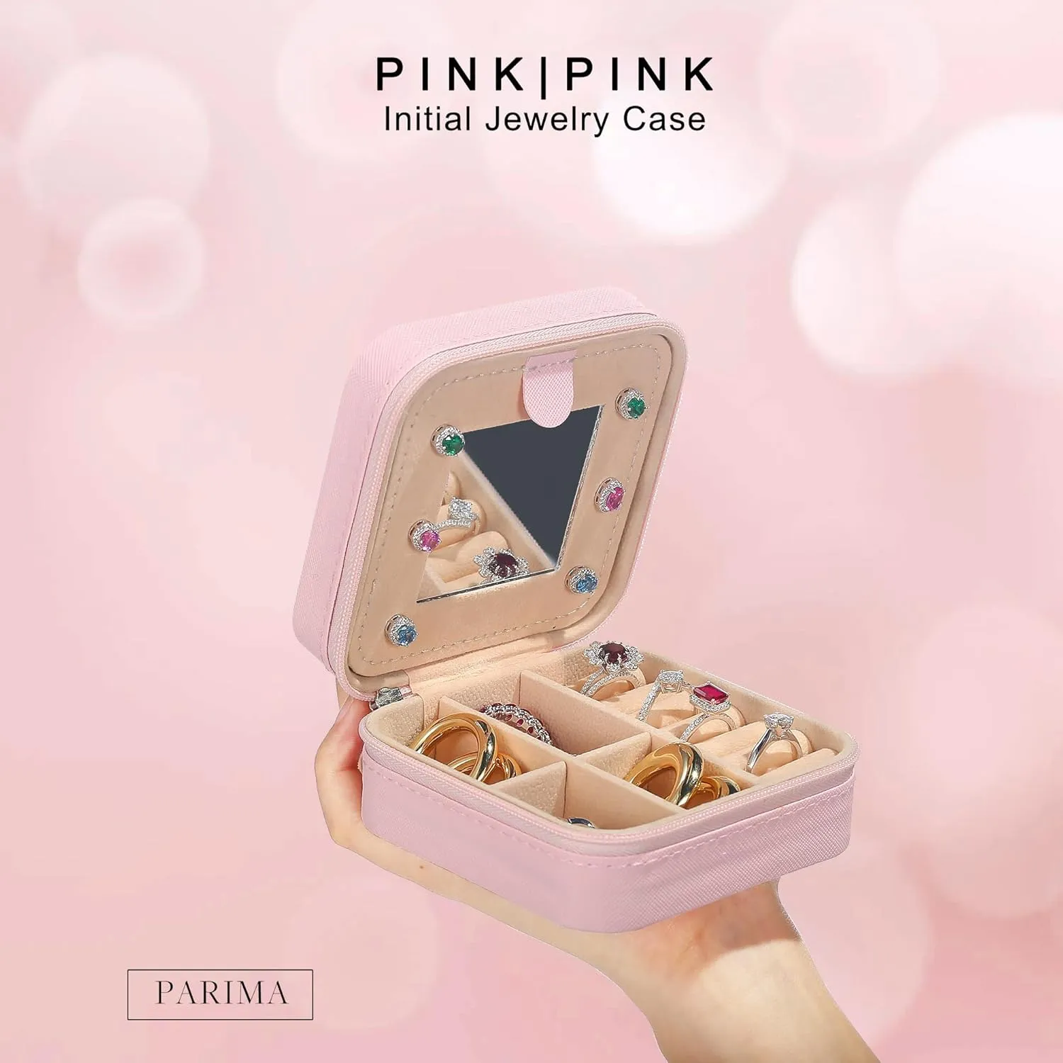 Parima Travel Jewelry Box for Girls Women, Jewelry Organizer Box | Personalized Jewelry Boxes for Women Girls Jewelry Box | Necklace Earrings Ring Box | Travel Jewelry Organizer Box, Pink