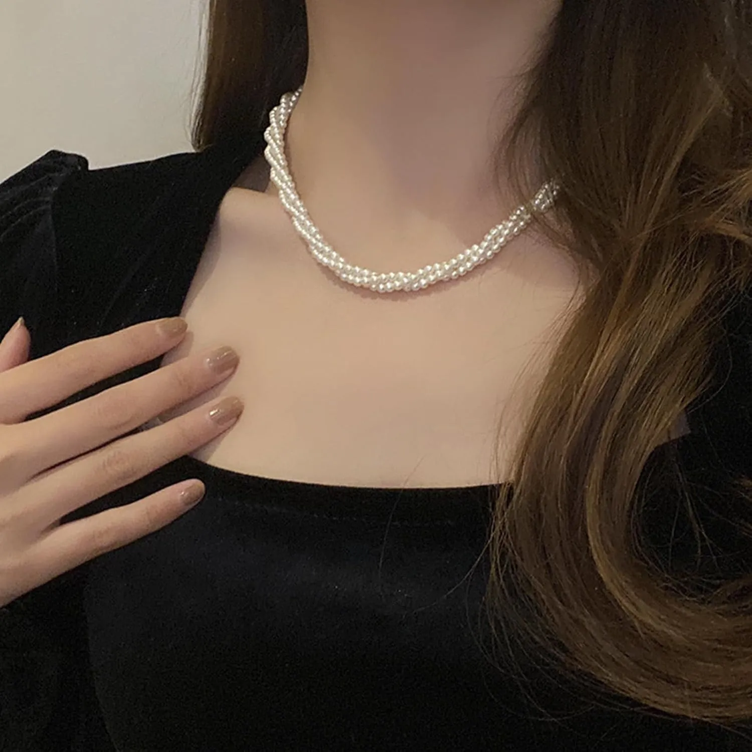 Pearl Necklace for Women Gold Pearl Choker Necklace Pearl Layered Winding Necklaces Pearl Y Necklaces for Girls