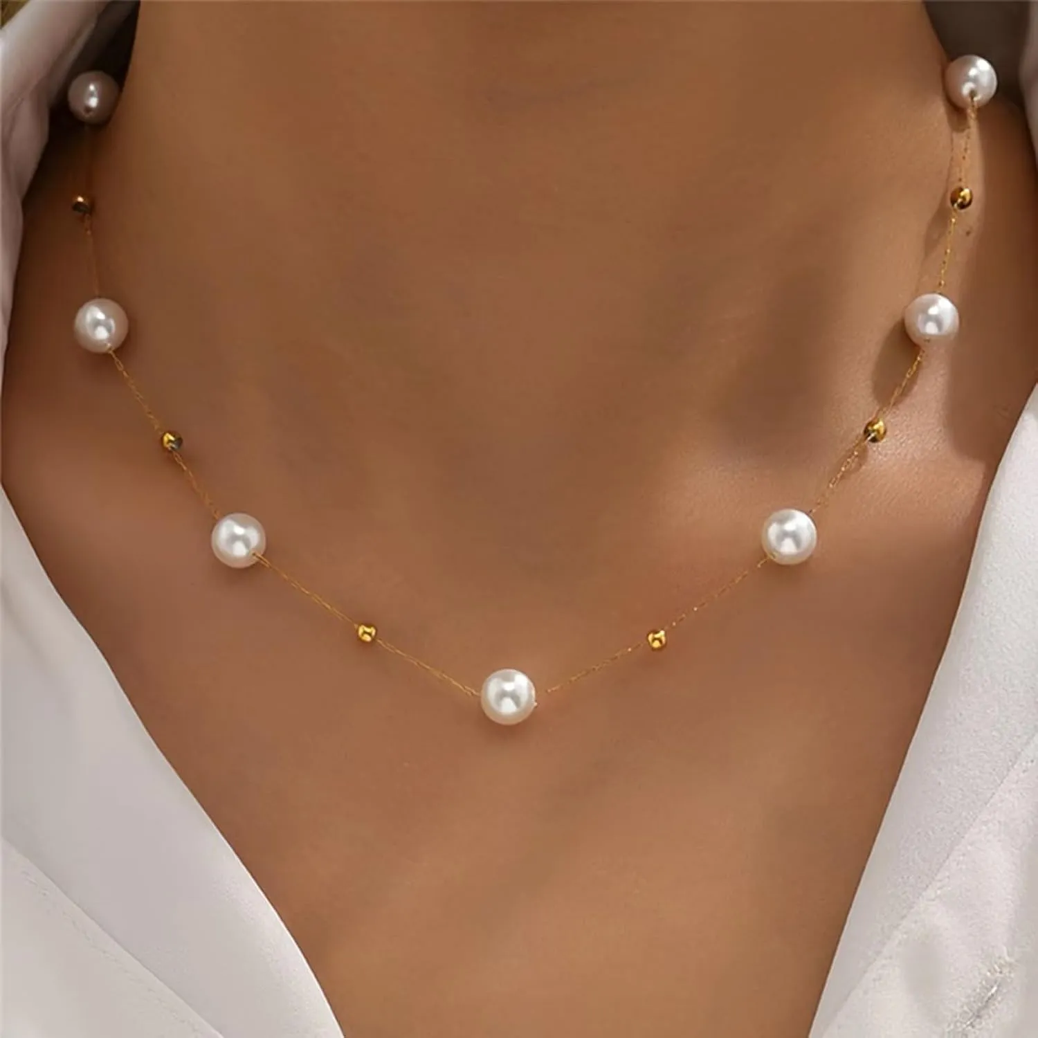 Pearls Necklaces for Women Dainty Pearl Necklace Prom Stuff Gold and Pearl Necklace Wedding Jewelry Dress Accessories