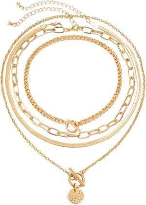Pendent Necklaces for Women Set Of 4 Layered Gold Necklaces For Women Stackable Dainty Gold Chain Necklace
