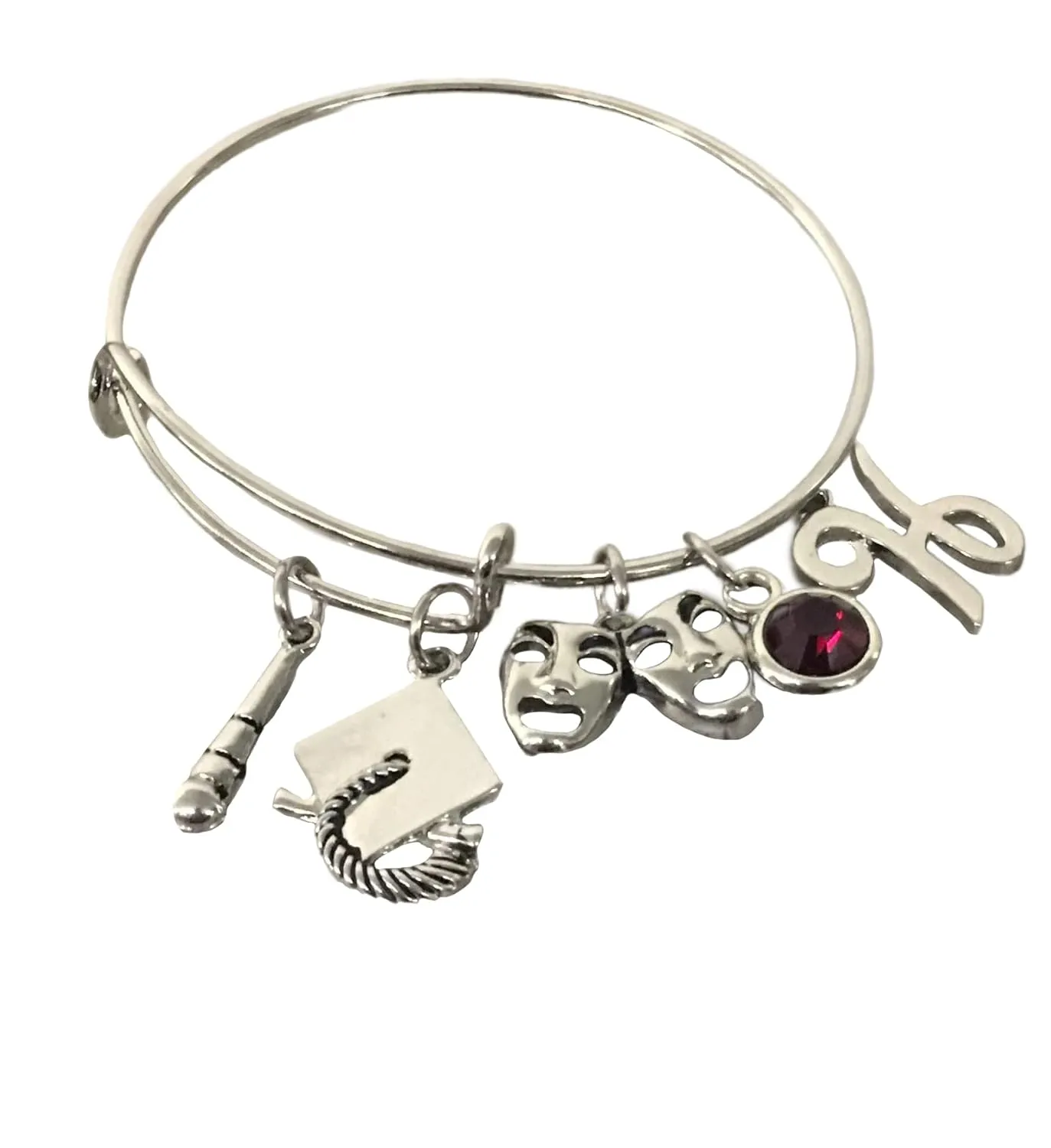 Personalized Music Bracelet with Letter Charm - Graduation Gift Jewelry - Custom Singing Jewelry - Drama Club Mask Jewelry - Music Lover Jewelry Gift