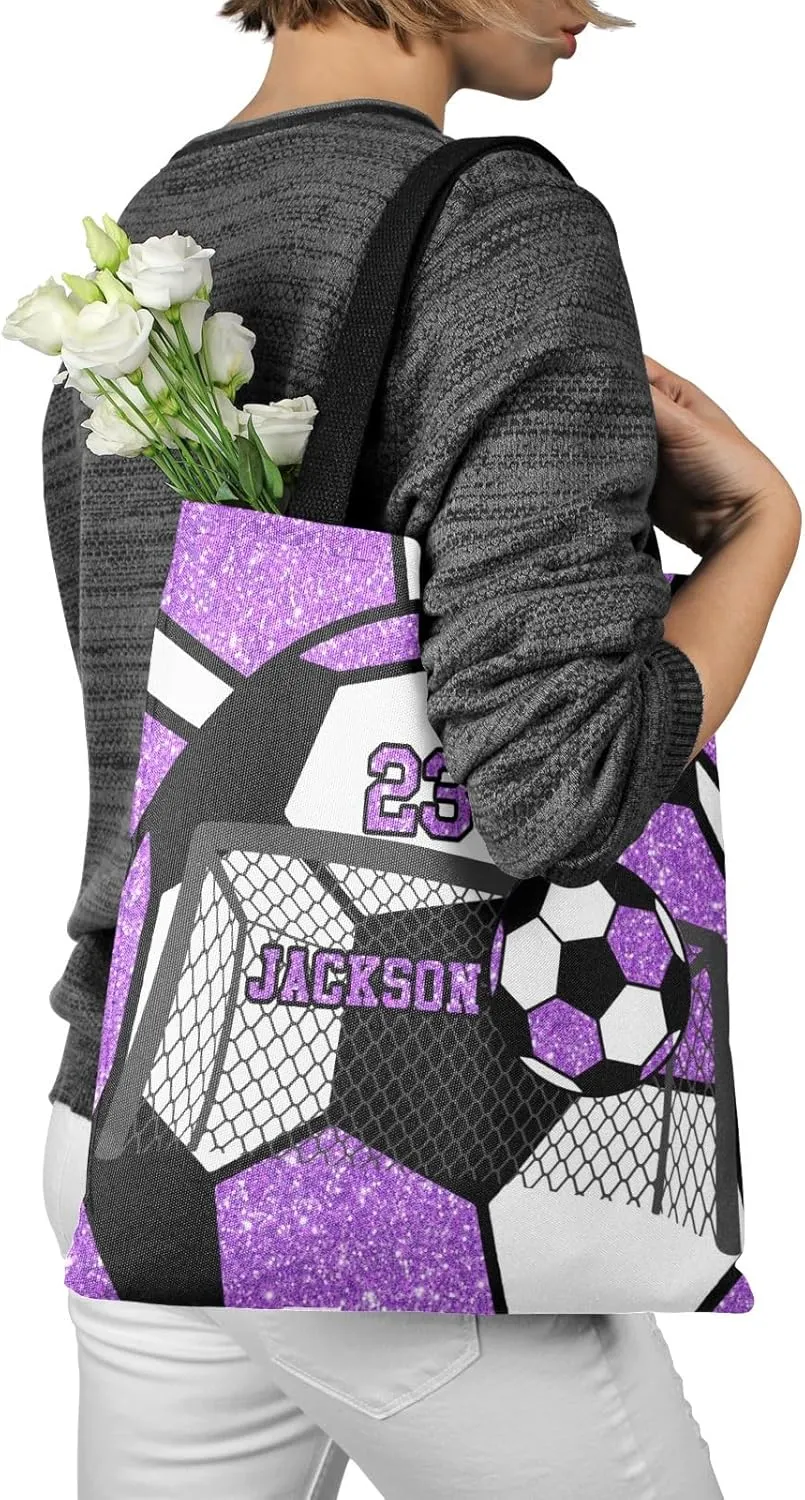 Personalized Name Gym Sport Soccer Ball Red Handbag Gift Bags Christmas Treat Bags for Holiday Party Gift Bags