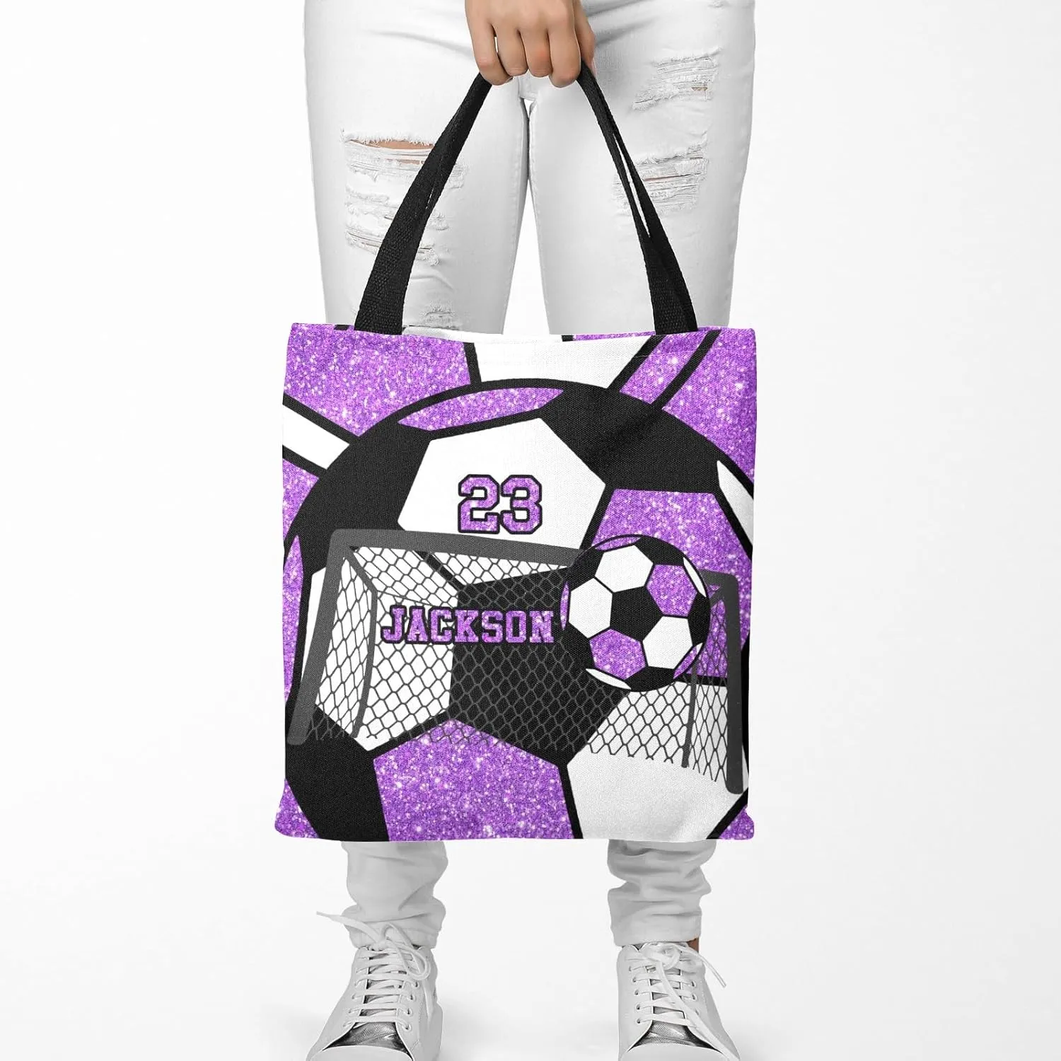 Personalized Name Gym Sport Soccer Ball Red Handbag Gift Bags Christmas Treat Bags for Holiday Party Gift Bags