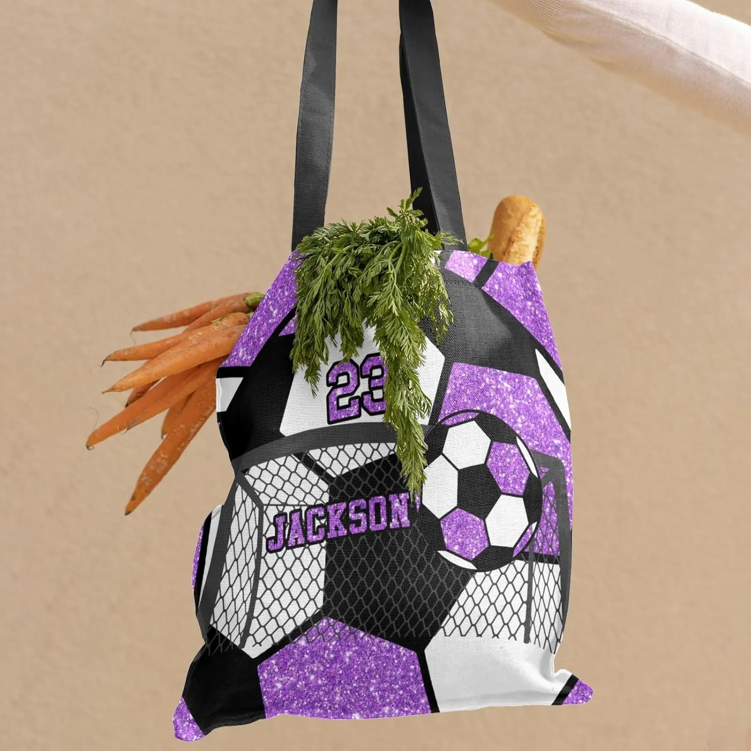 Personalized Name Gym Sport Soccer Ball Red Handbag Gift Bags Christmas Treat Bags for Holiday Party Gift Bags