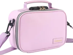 Pink PU Leather Cosmetic Bag with Combination Lock, Heavy Duty Makeup Box case with Shoulder Strap for Home and Travel, Great Gift for Women.