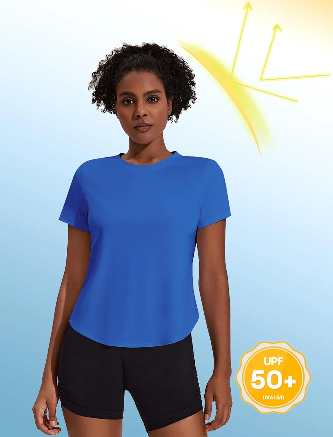 PINSPARK Workout Tops for Women UPF 50  Yoga Shirts Short Sleeve Athletic Tops with Side Slits Running Gym Tee Top Loose Fit