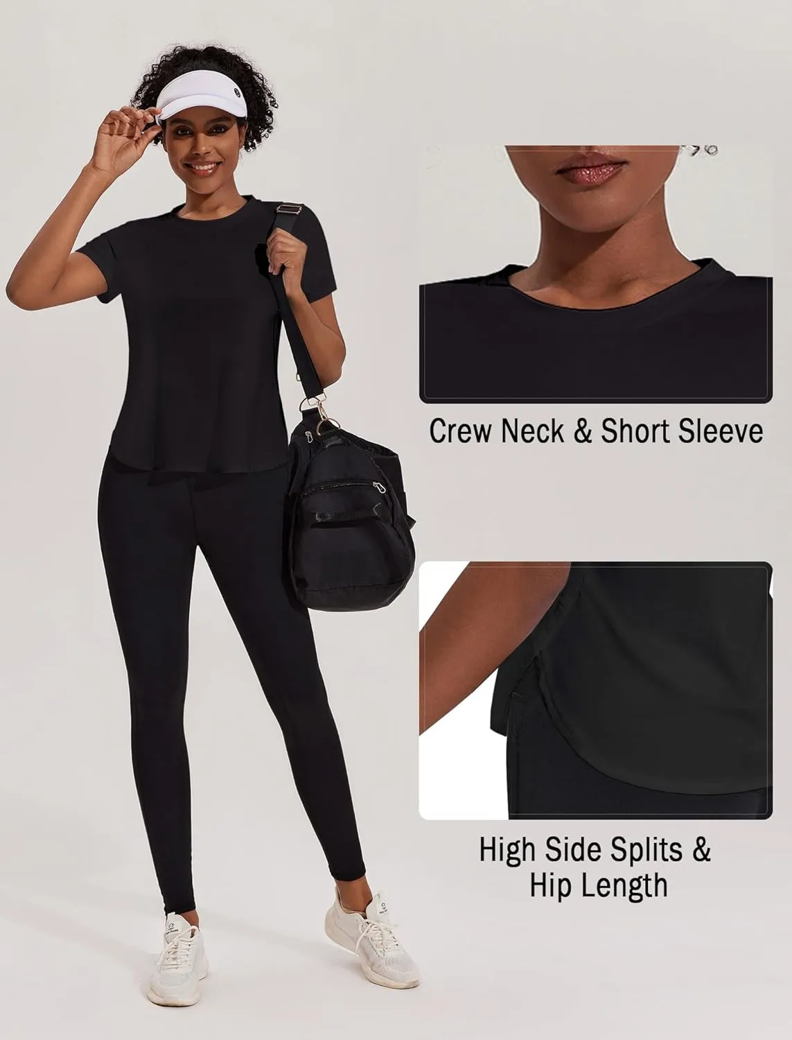PINSPARK Workout Tops for Women UPF 50  Yoga Shirts Short Sleeve Athletic Tops with Side Slits Running Gym Tee Top Loose Fit