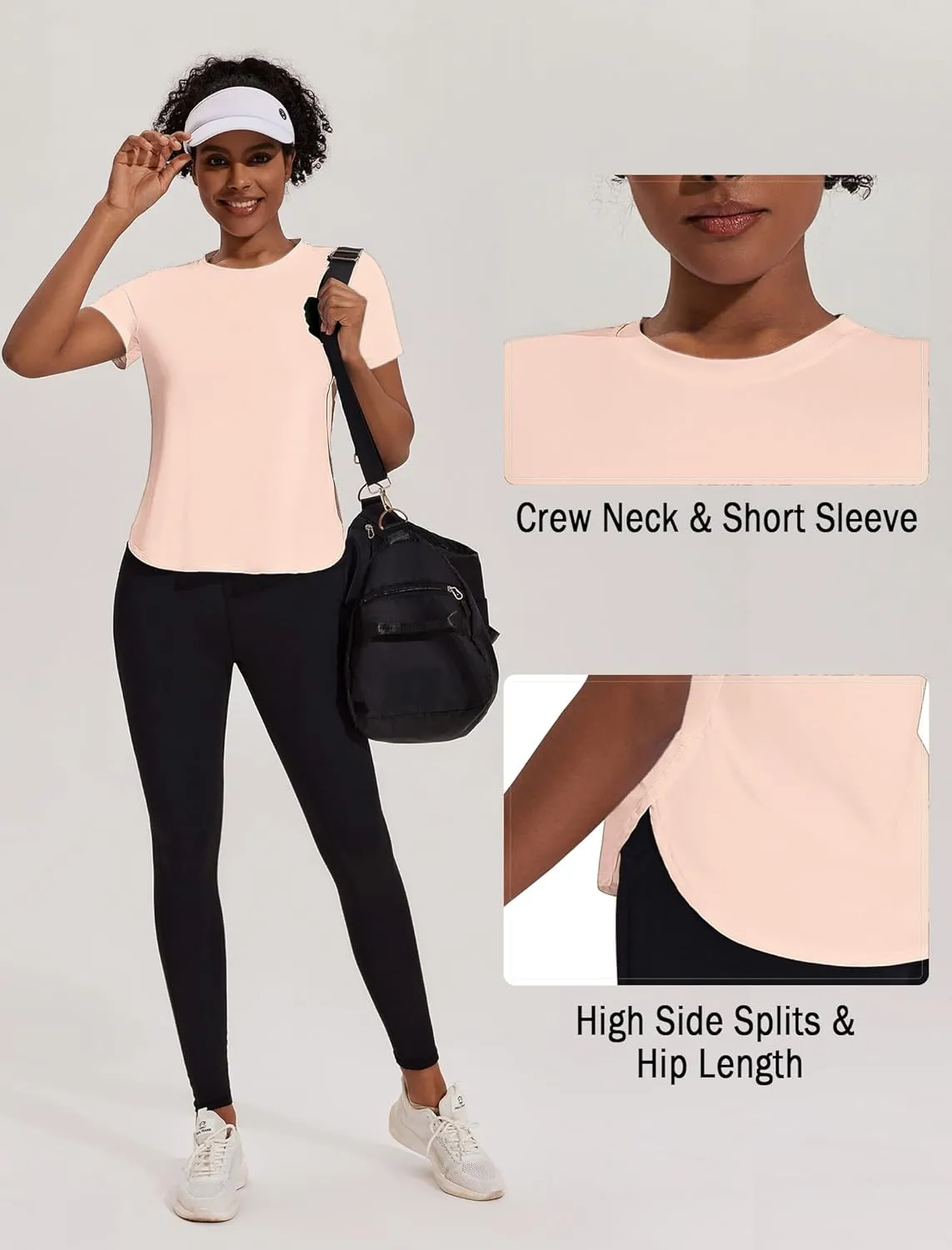 PINSPARK Workout Tops for Women UPF 50  Yoga Shirts Short Sleeve Athletic Tops with Side Slits Running Gym Tee Top Loose Fit
