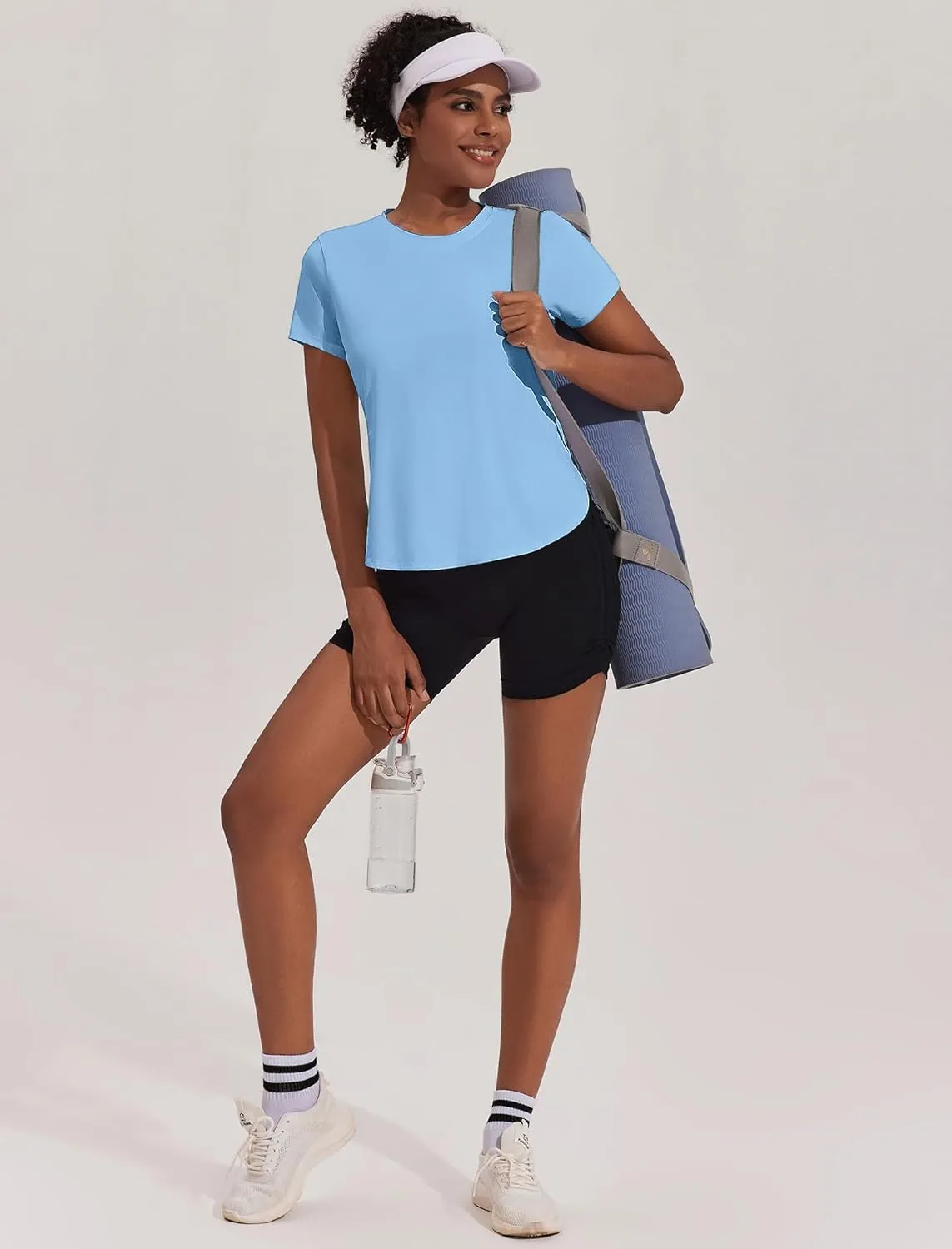PINSPARK Workout Tops for Women UPF 50  Yoga Shirts Short Sleeve Athletic Tops with Side Slits Running Gym Tee Top Loose Fit