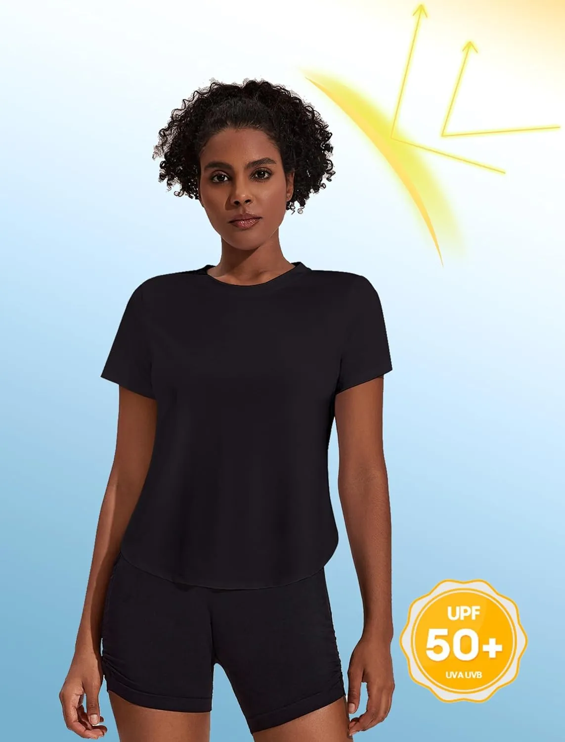 PINSPARK Workout Tops for Women UPF 50  Yoga Shirts Short Sleeve Athletic Tops with Side Slits Running Gym Tee Top Loose Fit