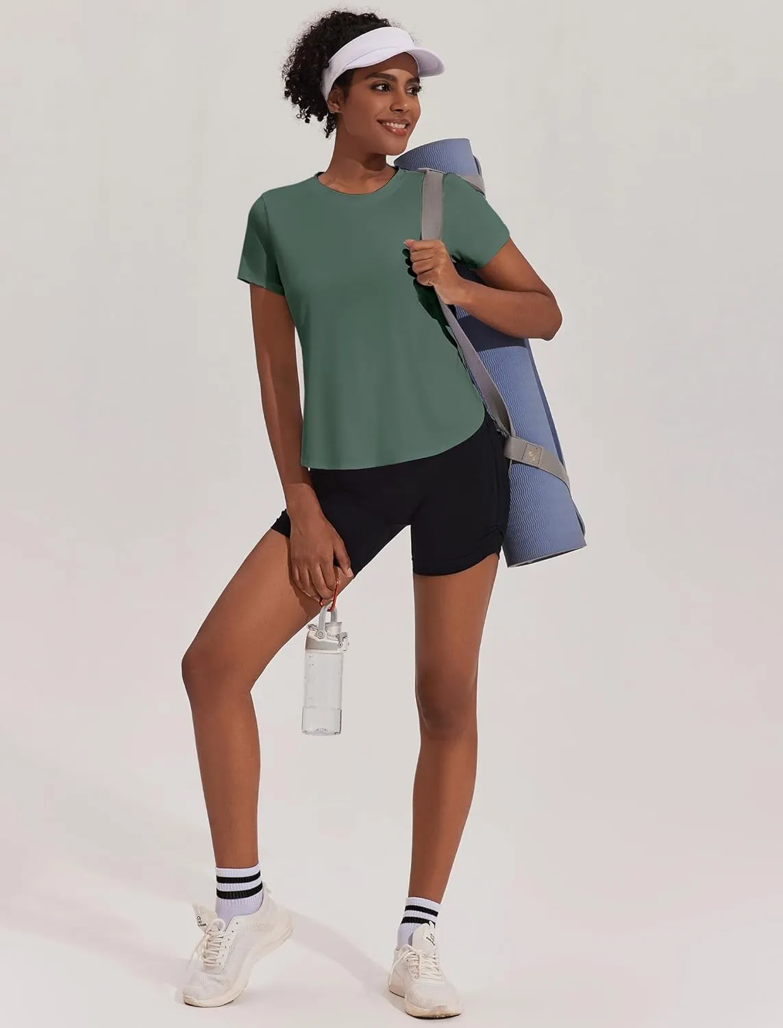PINSPARK Workout Tops for Women UPF 50  Yoga Shirts Short Sleeve Athletic Tops with Side Slits Running Gym Tee Top Loose Fit