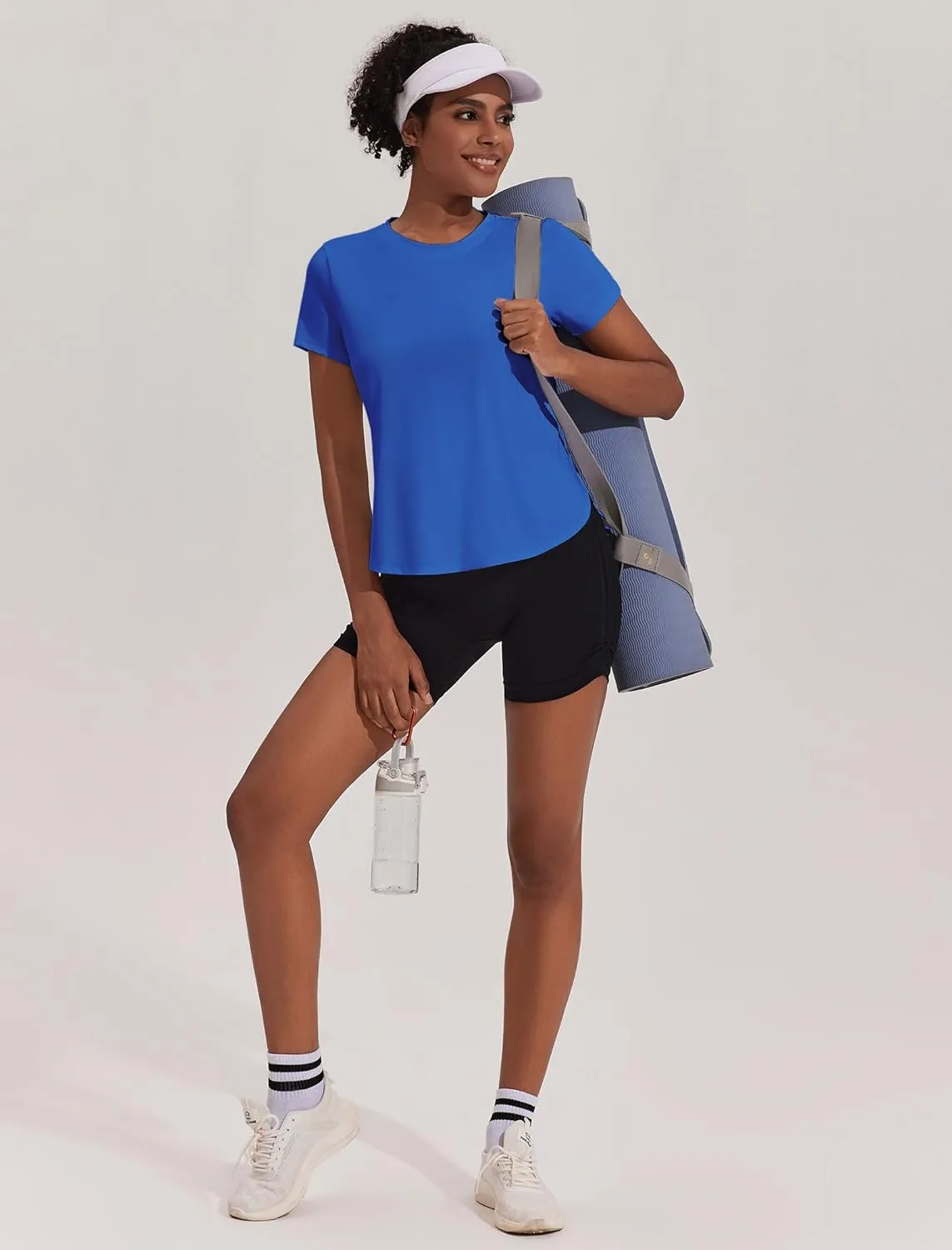 PINSPARK Workout Tops for Women UPF 50  Yoga Shirts Short Sleeve Athletic Tops with Side Slits Running Gym Tee Top Loose Fit