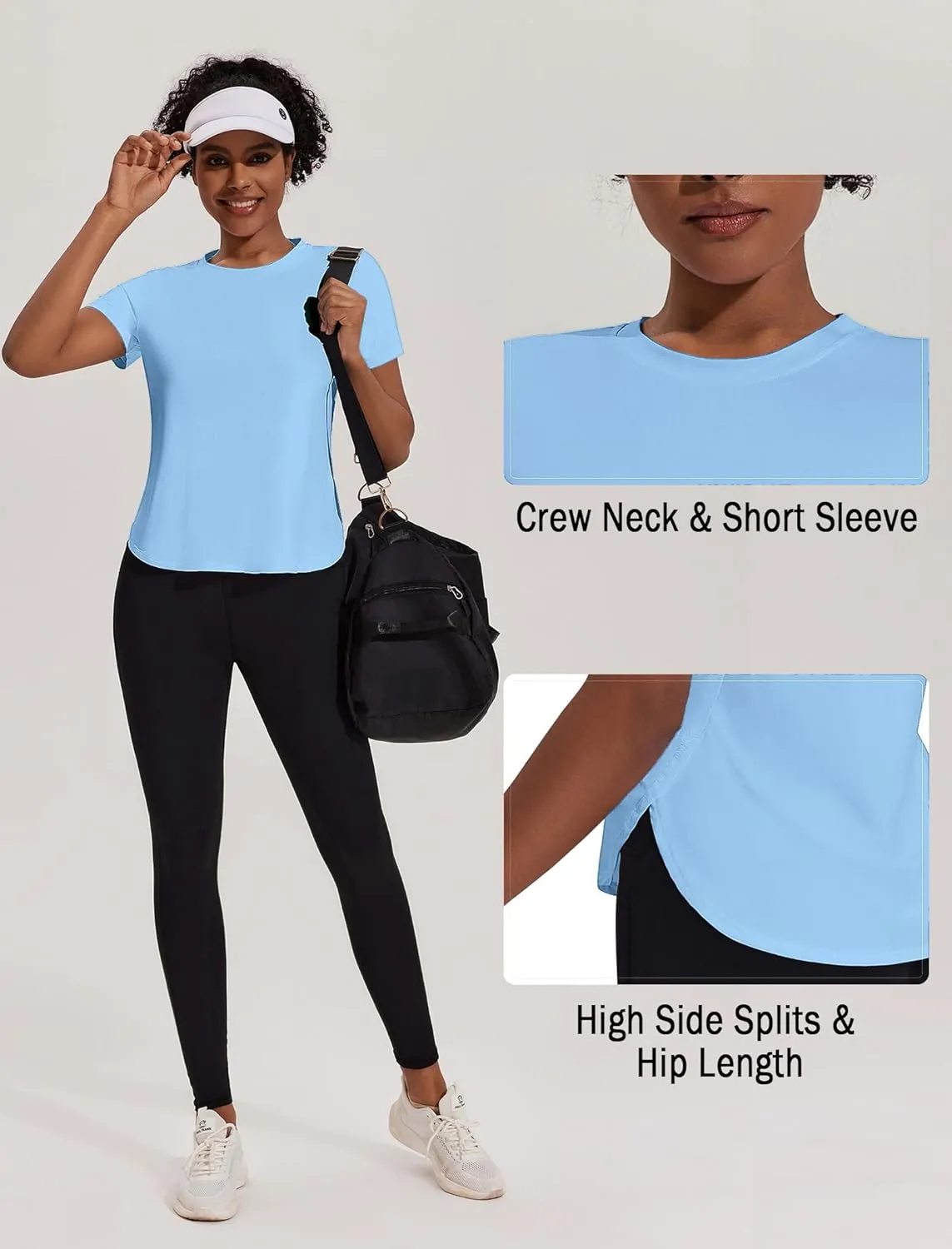 PINSPARK Workout Tops for Women UPF 50  Yoga Shirts Short Sleeve Athletic Tops with Side Slits Running Gym Tee Top Loose Fit