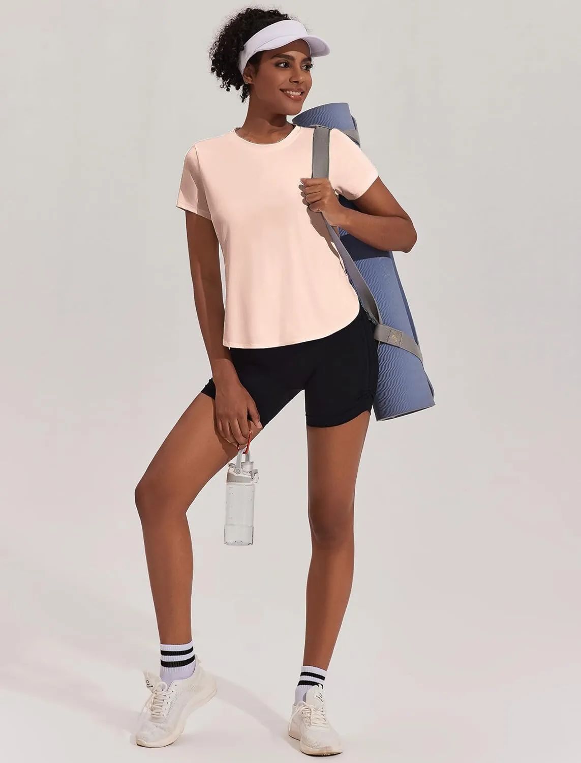 PINSPARK Workout Tops for Women UPF 50  Yoga Shirts Short Sleeve Athletic Tops with Side Slits Running Gym Tee Top Loose Fit