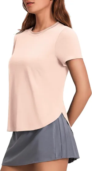 PINSPARK Workout Tops for Women UPF 50  Yoga Shirts Short Sleeve Athletic Tops with Side Slits Running Gym Tee Top Loose Fit