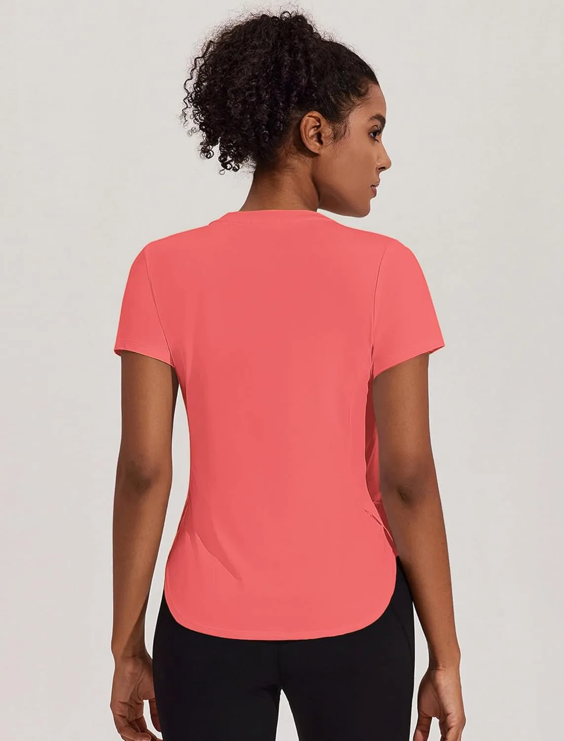PINSPARK Workout Tops for Women UPF 50  Yoga Shirts Short Sleeve Athletic Tops with Side Slits Running Gym Tee Top Loose Fit