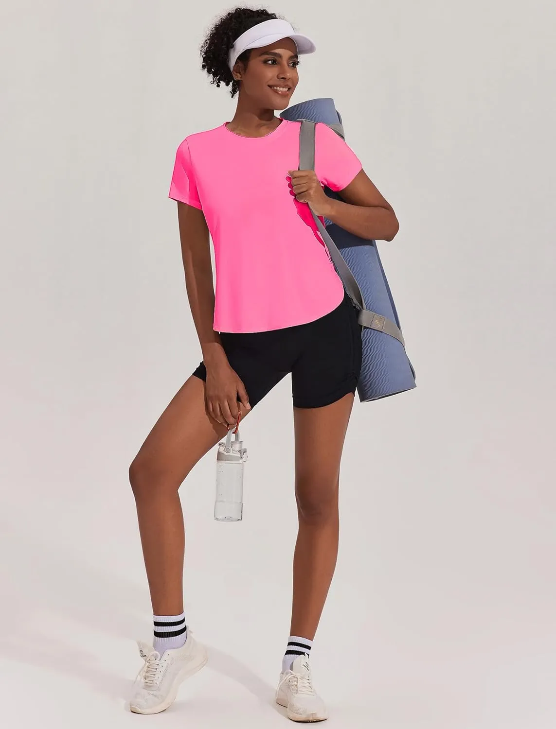 PINSPARK Workout Tops for Women UPF 50  Yoga Shirts Short Sleeve Athletic Tops with Side Slits Running Gym Tee Top Loose Fit