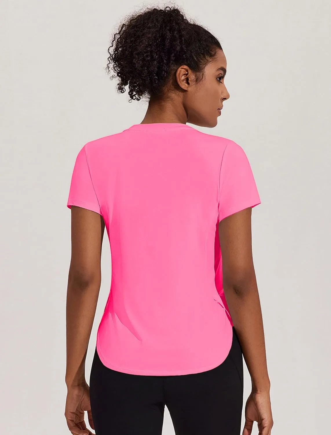 PINSPARK Workout Tops for Women UPF 50  Yoga Shirts Short Sleeve Athletic Tops with Side Slits Running Gym Tee Top Loose Fit