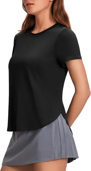 PINSPARK Workout Tops for Women UPF 50  Yoga Shirts Short Sleeve Athletic Tops with Side Slits Running Gym Tee Top Loose Fit