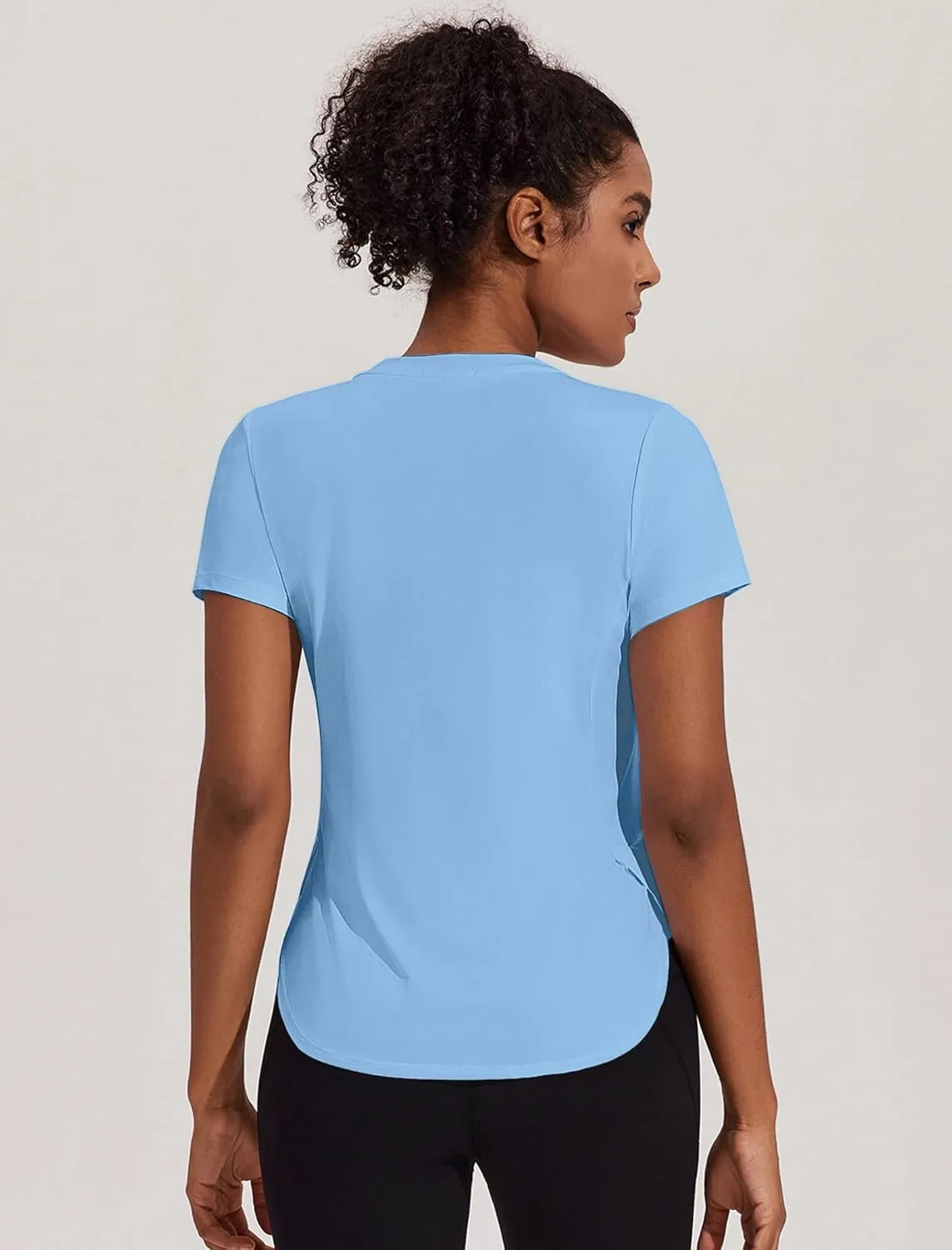 PINSPARK Workout Tops for Women UPF 50  Yoga Shirts Short Sleeve Athletic Tops with Side Slits Running Gym Tee Top Loose Fit