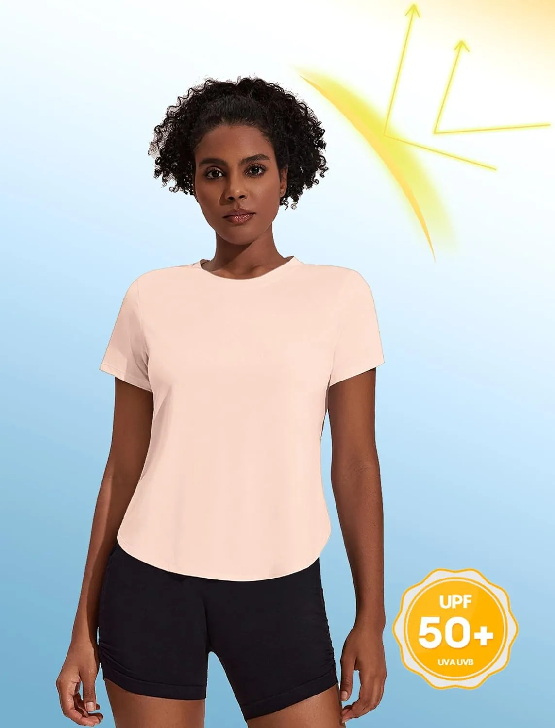 PINSPARK Workout Tops for Women UPF 50  Yoga Shirts Short Sleeve Athletic Tops with Side Slits Running Gym Tee Top Loose Fit