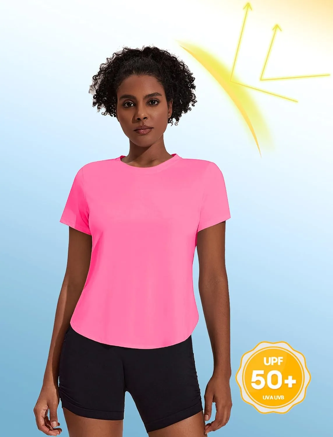 PINSPARK Workout Tops for Women UPF 50  Yoga Shirts Short Sleeve Athletic Tops with Side Slits Running Gym Tee Top Loose Fit