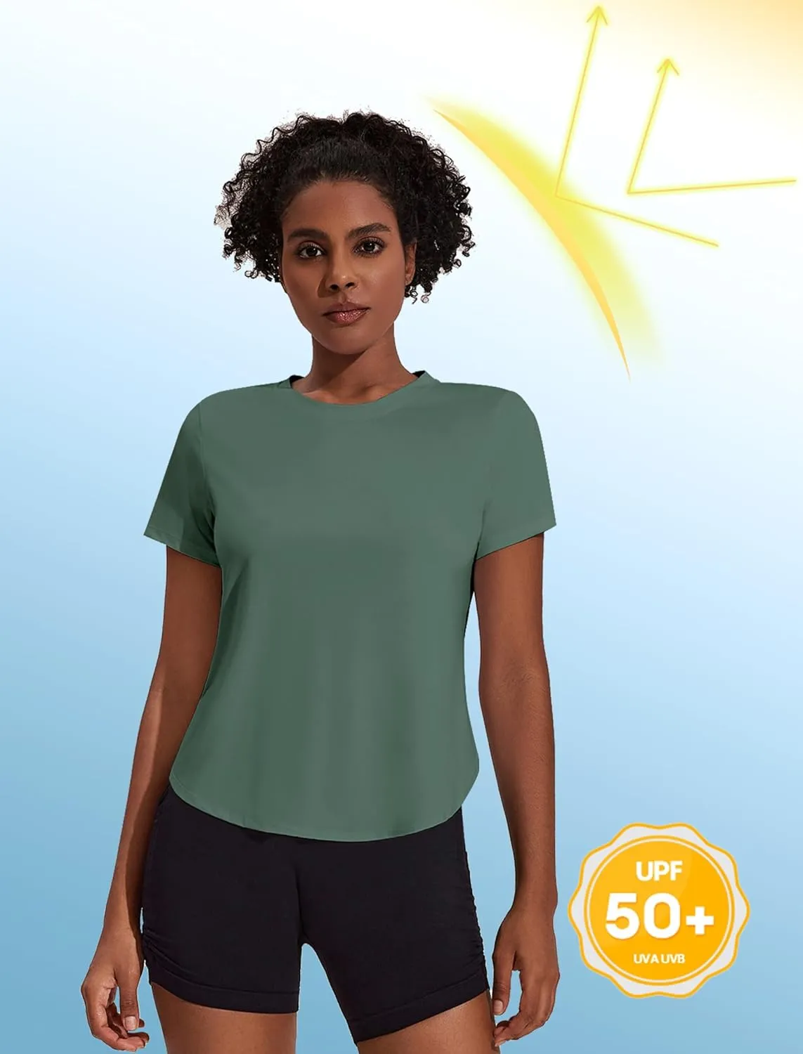 PINSPARK Workout Tops for Women UPF 50  Yoga Shirts Short Sleeve Athletic Tops with Side Slits Running Gym Tee Top Loose Fit