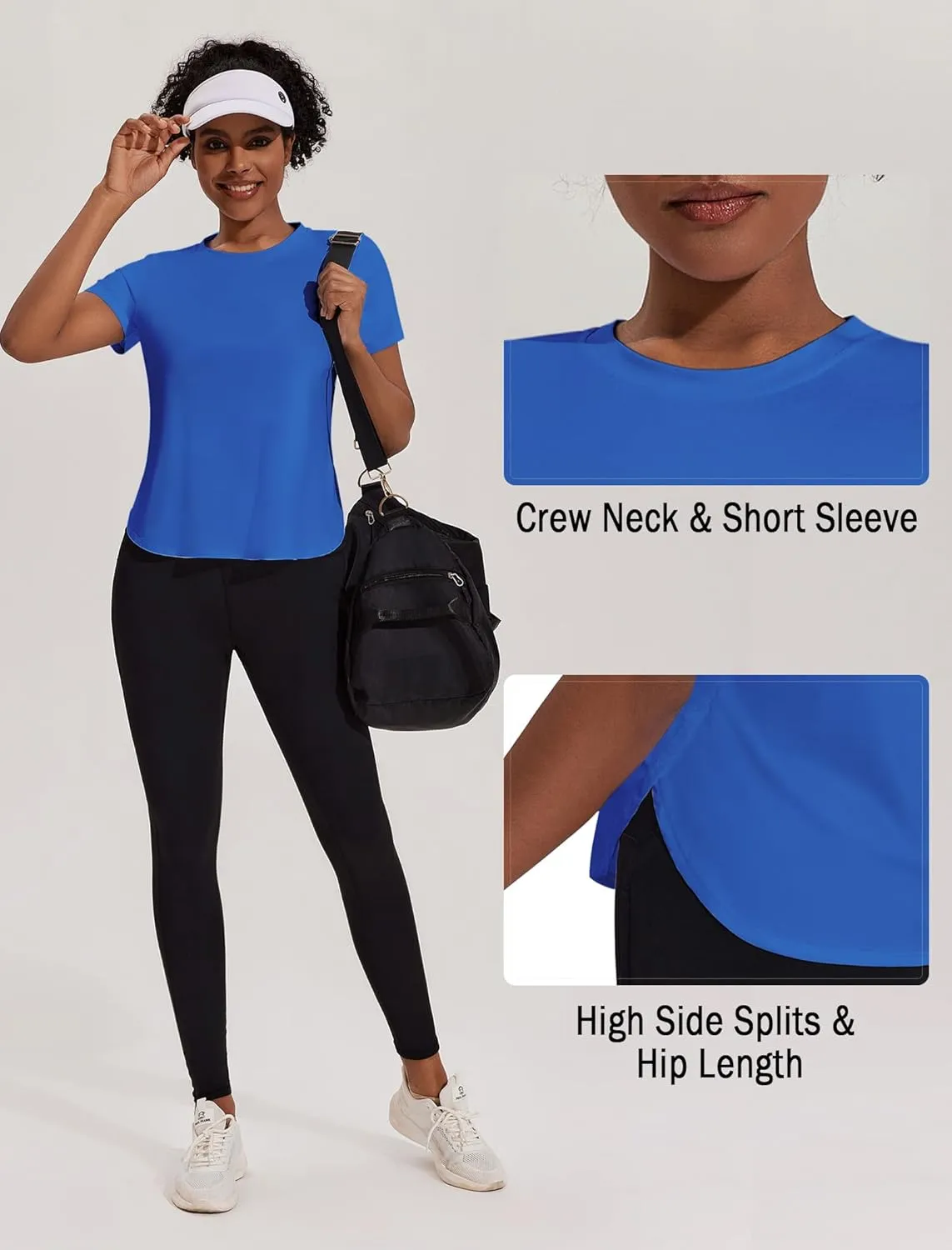 PINSPARK Workout Tops for Women UPF 50  Yoga Shirts Short Sleeve Athletic Tops with Side Slits Running Gym Tee Top Loose Fit