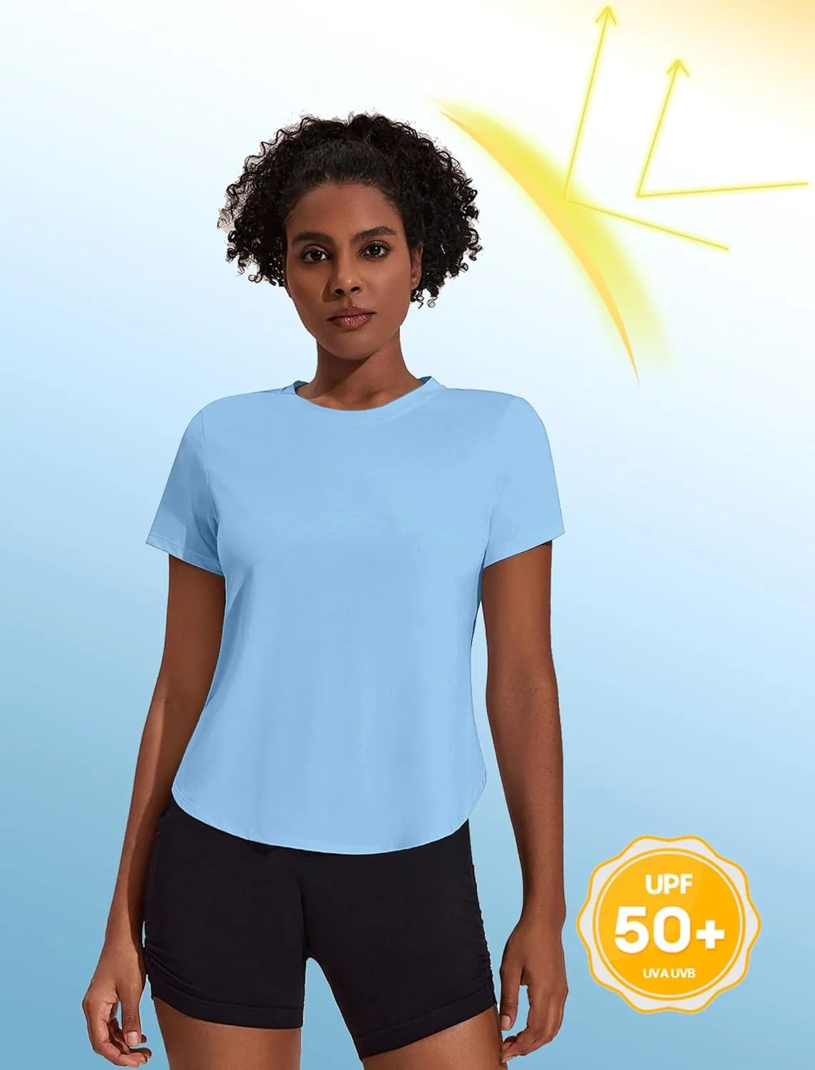 PINSPARK Workout Tops for Women UPF 50  Yoga Shirts Short Sleeve Athletic Tops with Side Slits Running Gym Tee Top Loose Fit