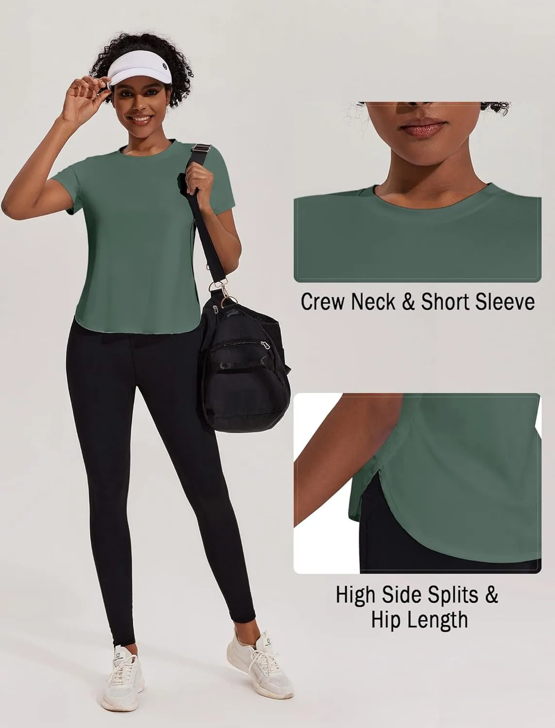 PINSPARK Workout Tops for Women UPF 50  Yoga Shirts Short Sleeve Athletic Tops with Side Slits Running Gym Tee Top Loose Fit
