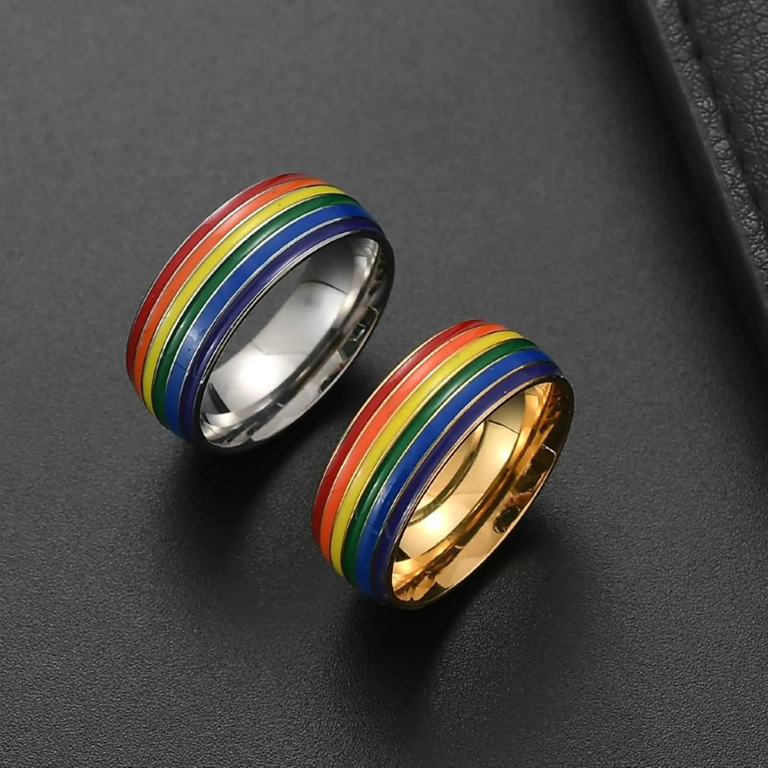 Plain Wedding Ring, Stainless Steel Ring Jewelry Rainbow Women's Jewelry