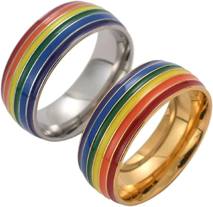 Plain Wedding Ring, Stainless Steel Ring Jewelry Rainbow Women's Jewelry