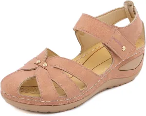 Platform Wedge Sandals for Women Ankle Strap Buckle Espadrille Summer Comfortable Cushioned Insole Wedge Sandal Slip On Closed Toe Sandals Fisherman Hollow Out Flat Shoes
