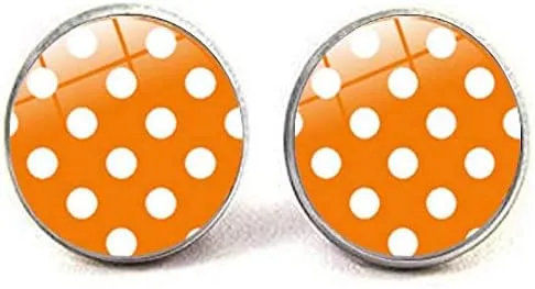 Polka Dot Round Glass Earrings Hypoallergenic Jewelry Art Photo Jewelry Handmade Jewelry Women Hypoallergenic Jewelry Sensitive Ears