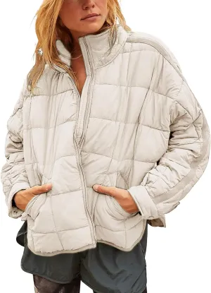 Quilted Puffer Jacket Women Lightweight Short Zip Up Padded Coat with Pockets