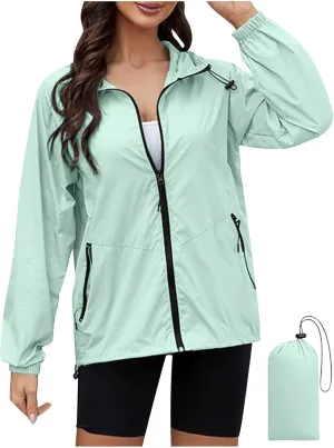 Rain Jacket Women Waterproof Lightweight Jacket with Hood Packable Rain Jacket Plus Size Rain Jackets with Pocket
