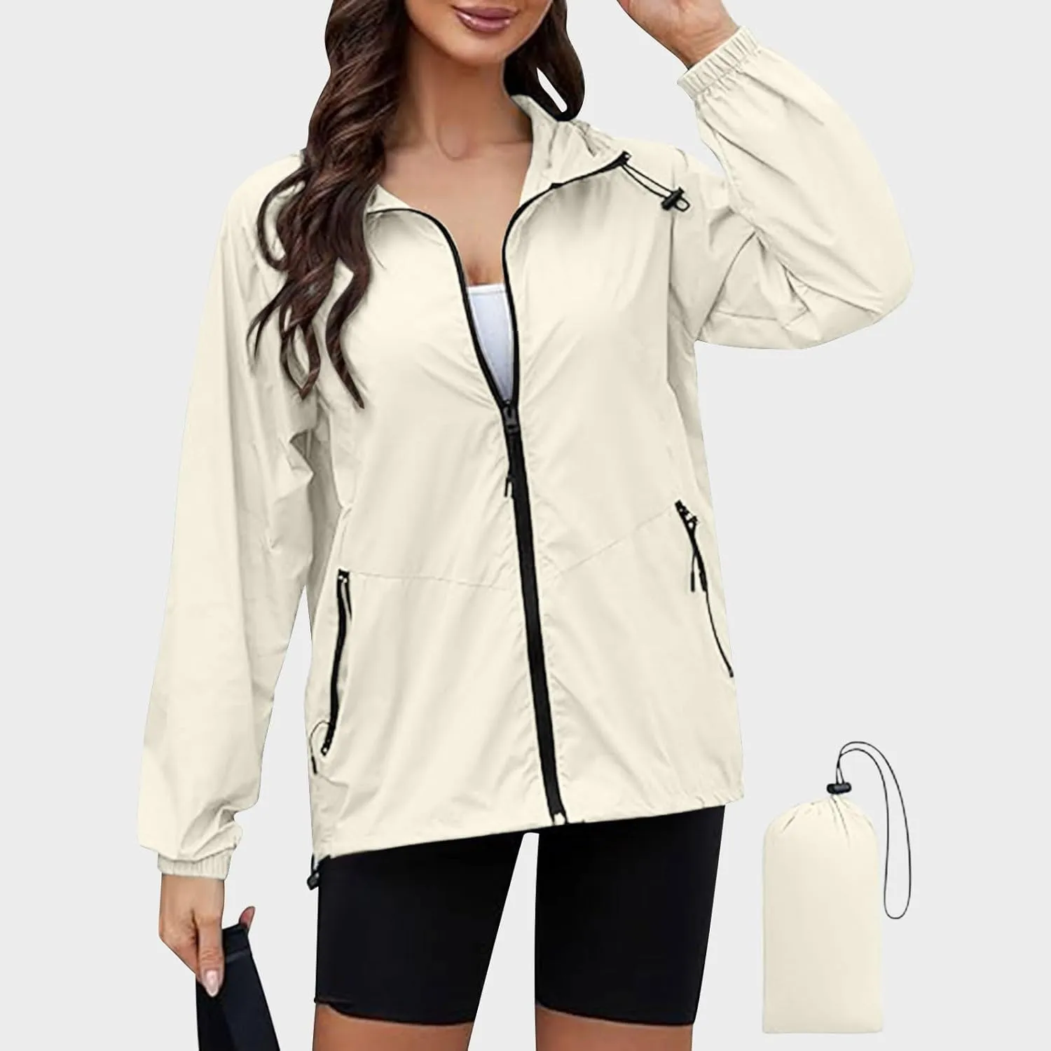 Rain Jacket Women Waterproof Lightweight Jacket with Hood Packable Rain Jacket Plus Size Rain Jackets with Pocket