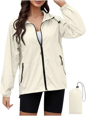 Rain Jacket Women Waterproof Lightweight Jacket with Hood Packable Rain Jacket Plus Size Rain Jackets with Pocket