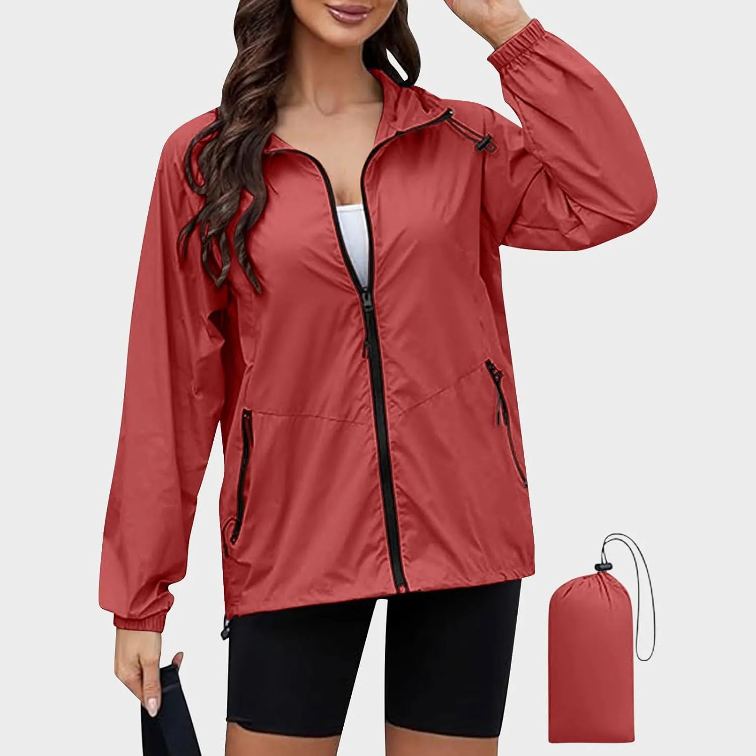 Rain Jacket Women Waterproof Lightweight Jacket with Hood Packable Rain Jacket Plus Size Rain Jackets with Pocket